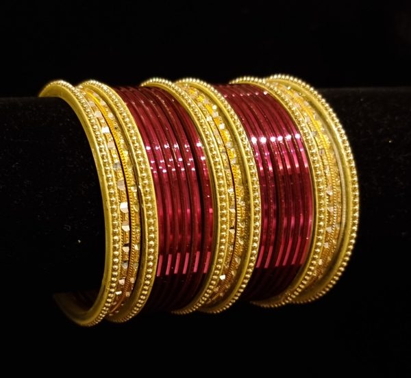 (2.6) Beautiful deep purple and golden brass non-percious metal bangles set For Sale