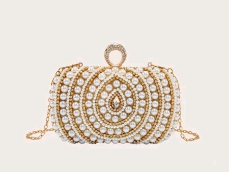 Allover faux pearl & rhinestone decor chain evening bag. Cheap