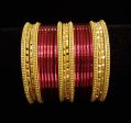 (2.6) Beautiful deep purple and golden brass non-percious metal bangles set For Sale