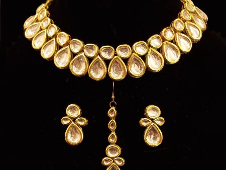 Designer Gold Tone White Kundan Stones Jewellery Set. Discount