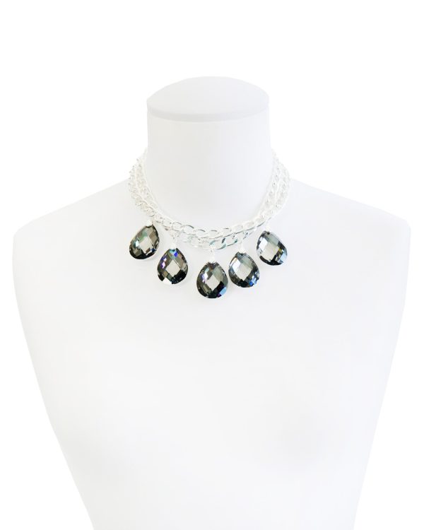 CROWNED IN CRYSTAL STATEMENT NECKLACE (CHROMIUM GREY) Online