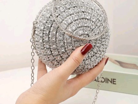 Silver rhinestone decor top ring circle bag. Cheap