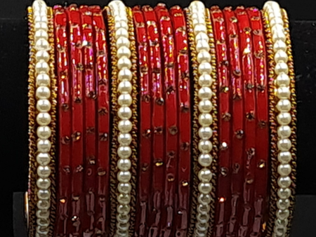 Traditional ethnic red bangles designed with pearl golden kangan Online Sale