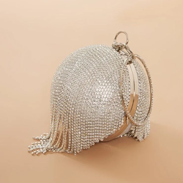 Silver Diamante Tassel Sphere Clutch. Fashion