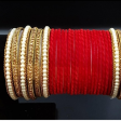 Antique gold finished pearl kada bangle red bridal chura For Sale