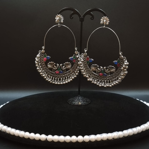 Afghani oxidized silver-plated chandbali For Discount