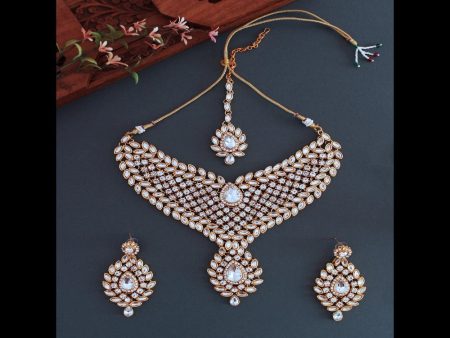 Designer stone studded kundan bridal set with earrings and tikka. Online Hot Sale