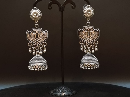 Oxidized long peacock jhumki earrings Sale