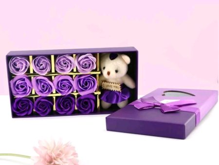 Mr.Pro 12 Flora Scented Bath Soap Rose Flower with Baby Bear Doll, (Preservative Free) Plant Essential Oil Soap, Gift for Anniversary Birthday Wedding Valentine’s Day Mother’s Day (12 Purple) Supply