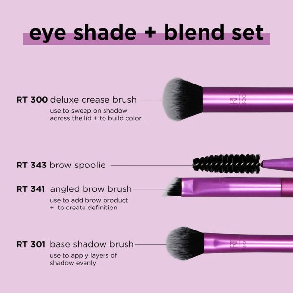 Real Techniques Eye Shade + Blend Dual Ended Brow Brushes (300, 343, 341, 301) For Sale