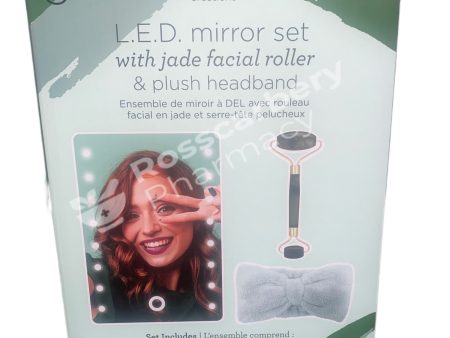 Danielle Creation L.E.D Mirror Set with Jade Facial Roller and Plush Headband Hot on Sale