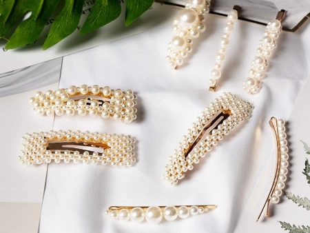 Onlyesh 8 PCS Pearl Hair Clips, Elegant Fashion Gold Hair Barrettes Pins Accessories Pearl Alligator Clips for Wedding Party or Daily for Women and Girls Discount