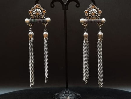 Oxidized German Silver Designer Antique Tassel Earrings For Sale