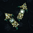 Enhanced with Kundan and Beads Alloy Based Necklace Set in Green and White For Discount