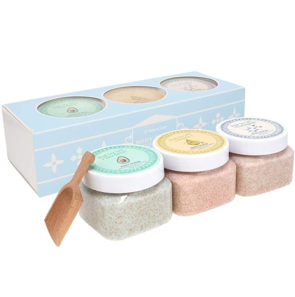 Ultra Exfoliating & Cleanse Body Scrub Gift Set, 3 Pack Natural Dead Sea Salt Body Scrub, Body Scrub Set with Free Bonus Wooden Spoon Online now