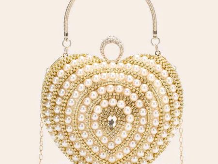 Faux pearl & rhinestone decor heart shaped bag. on Sale