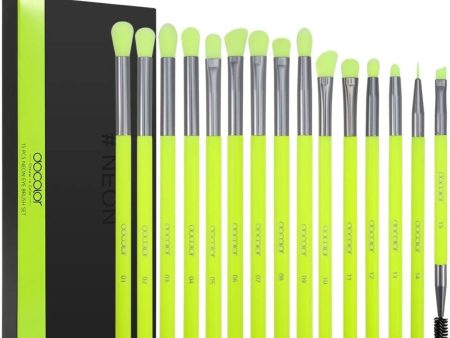 Docolor Eyeshadow Brush Set 15Pcs Neon Green Eye Makeup Brushes Professional Makeup Brushes Set Eye Shadow Blending Concealer Eyebrow Eyelash Eye Liners Premium Synthetic Make Up Brush with Case For Sale