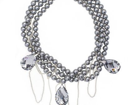 CRYSTAL CASCADE STATEMENT NECKLACE (GREY) Hot on Sale