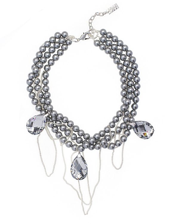 CRYSTAL CASCADE STATEMENT NECKLACE (GREY) Hot on Sale