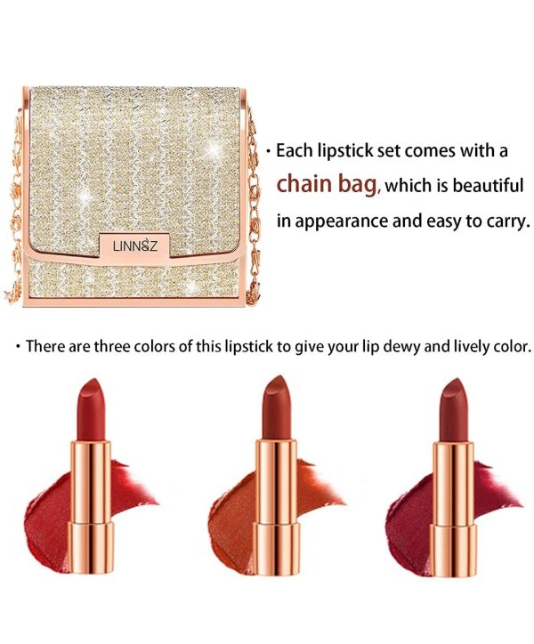 Gireatick Matte Lipstick Makeup Set for Woman, 3pcs Long Lasting Velvet Lipstick in One Glamour Chain Bag Discount