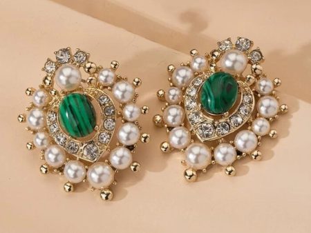 Faux Pearls & Emerald Stud Earrings. Sale