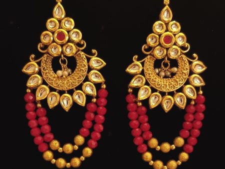 Designer Kundan Patti Maroon Earrings. Fashion