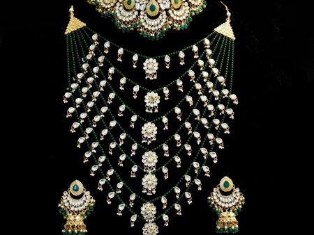 Designer kundan gold plated emerald bridal set. Hot on Sale