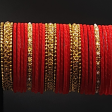 Beautiful red velvet bangles stack with stone studded gold kadas Cheap