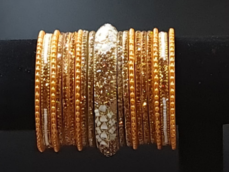 Traditional indian bollywood antique gold plated white and peach pearl kada bangles set Hot on Sale