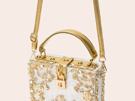 Floral Detailed Handbag - Marbled Rose Gold  Sale