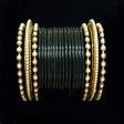 ( 2.8 ) Designer black glass bangles with pearl metal bangles and kada set Online now