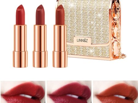 Gireatick Matte Lipstick Makeup Set for Woman, 3pcs Long Lasting Velvet Lipstick in One Glamour Chain Bag Discount