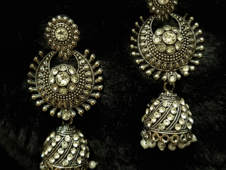 Traditional long oxidized jhumka style earrings For Cheap