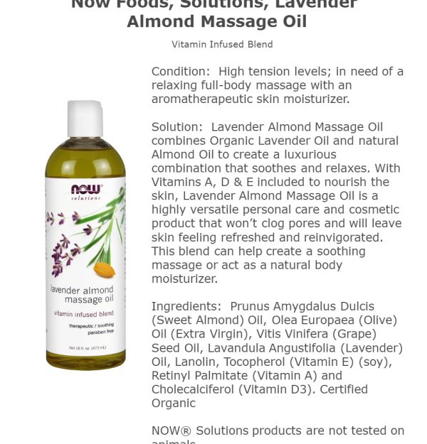 Solutions, Lavender Almond Massage Oil, 16 fl oz (473 ml) Hot on Sale