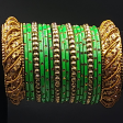 Beautiful combination of parrot green bangles with gold dot and rhine stone kadas Discount