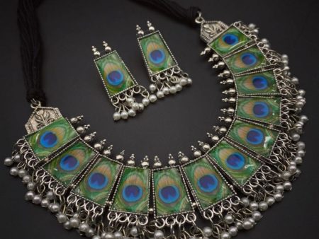 Alloy Metal Silver Stylbl Handmade Peacock Style Choker Set. For Sale