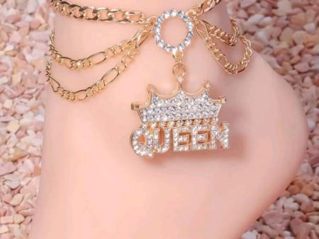 Rhinestone crown & letter charm anklet Online