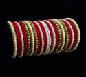 (2.6) Beautiful Red Velvet Chuda Stack With Pearl Kangan - Set Online Hot Sale