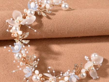 Faux white and peach pearl decor hair band Online Sale