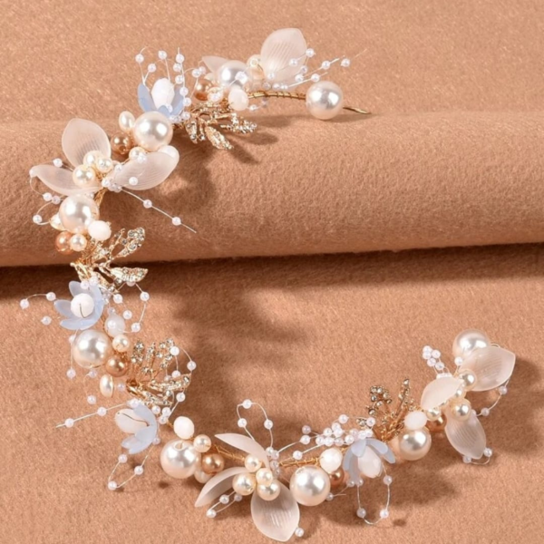 Faux white and peach pearl decor hair band Online Sale