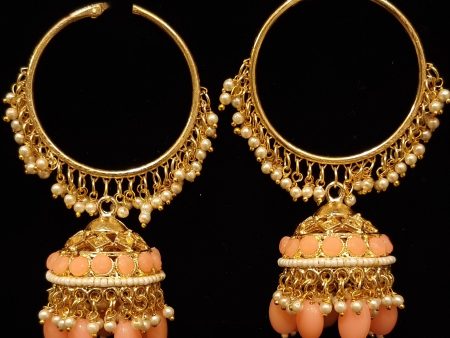 Antique gold tone Pearl Cluster Heavy Hoop Jhumkka Sale