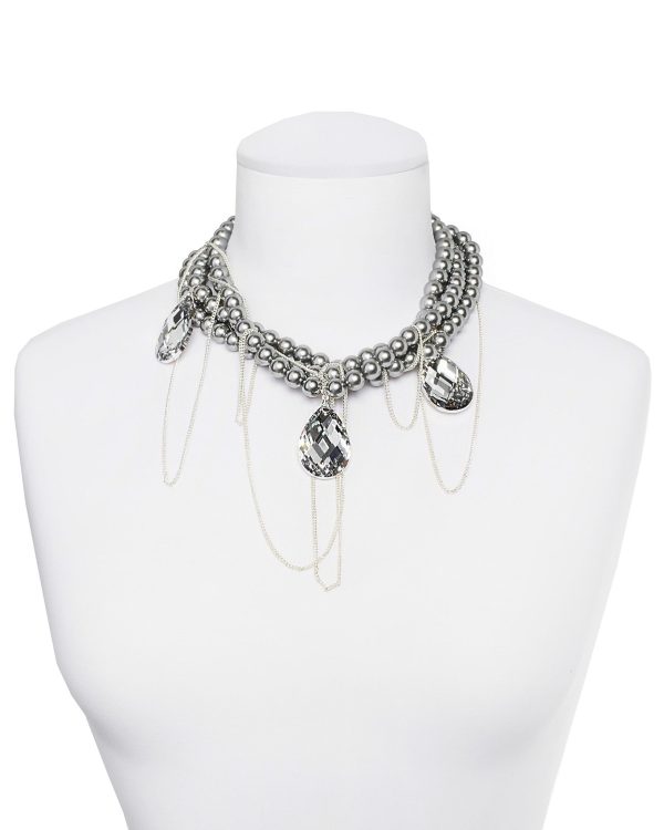 CRYSTAL CASCADE STATEMENT NECKLACE (GREY) Hot on Sale