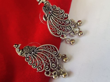 Oxidized peacock stud earrings For Discount