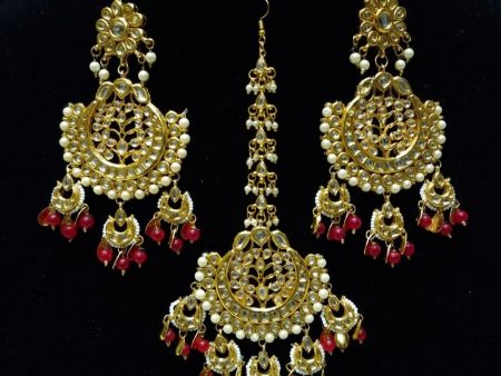 Gold Plated Traditional Bollywood Indian Kundan Earrings with maang Tikka Set Hot on Sale