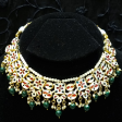 Enhanced with Kundan and Beads Alloy Based Necklace Set in Green and White For Discount