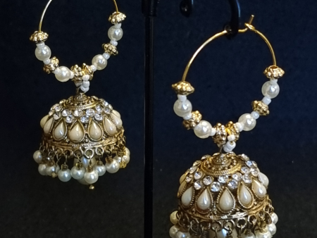 Elegant golden meena pearl jhumki Online now