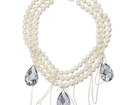 CRYSTAL CASCADE STATEMENT NECKLACE (OFF WHITE) Online now