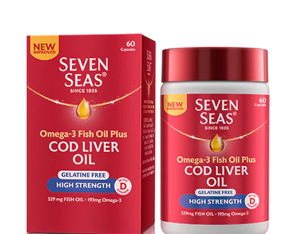 Seven Seas Cod Liver Oil Omega-3 Fish Oil Plus Gelatine Free 120 caps on Sale