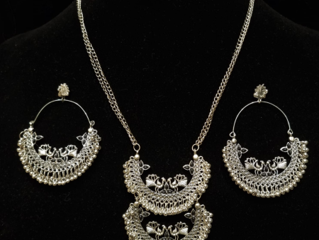 Afghani Oxidised Silver- plated Jewellery Stylish Antique Long Necklace Set For Sale